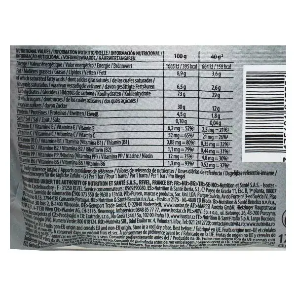 Barra energética Isostar Endurance+ Energy Sport com cereais e frutas (3 unidades)