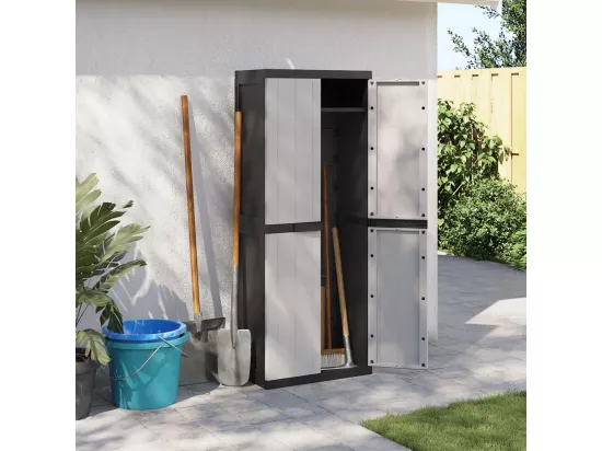 Armoire de rangement d'extérieur gris et noir 65x37x165 cm PP