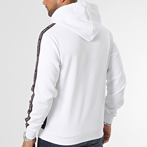 Sweat Capuche A Bandes 40295 Midday Blanc Bleu Marine