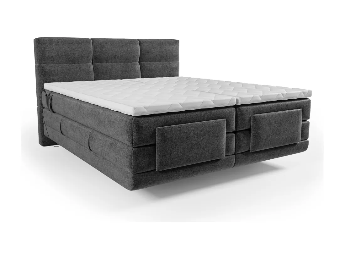 Ensemble complet boxspring tête de lit capitonnée + sommiers relaxation électrique + matelas + surmatelas - 2 x 80 x 200 cm - Tissu - Anthracite - LODI de PALACIO