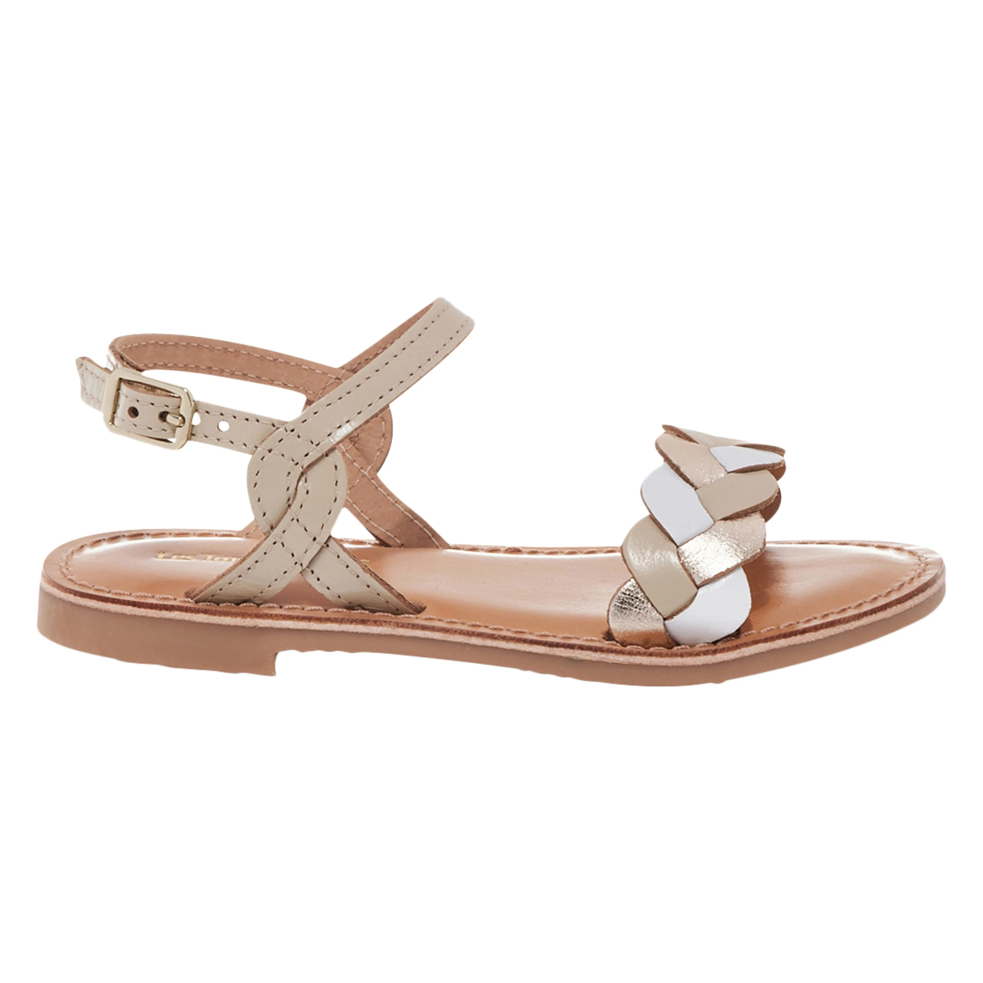 Sandale plate cuir enfantbonbon | Beige