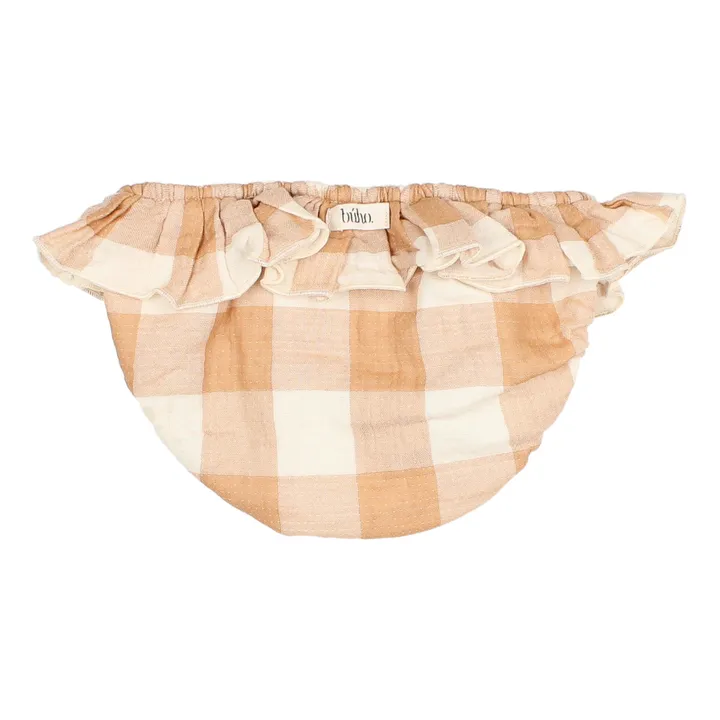 Búho Culotte de Bain Gaze de Coton Responsable Carreaux Bébé | Ecru