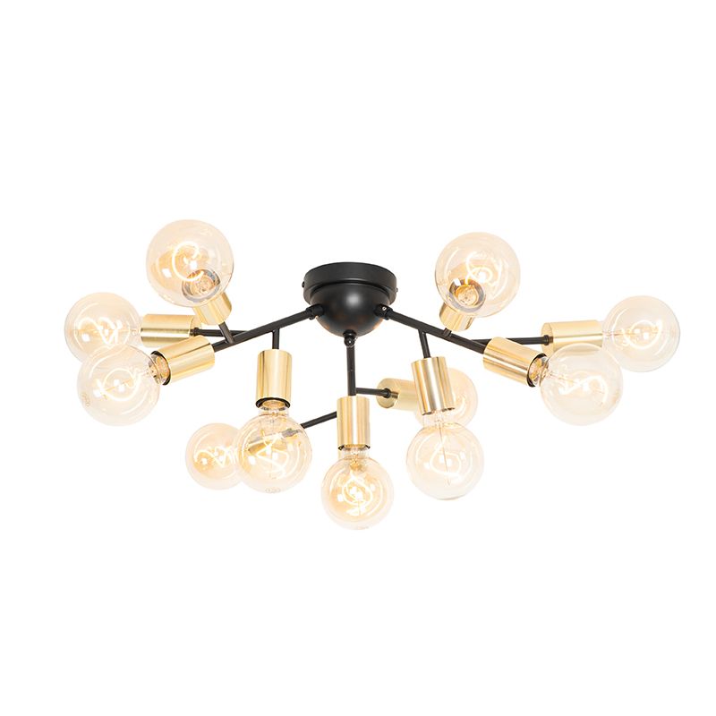 Design plafondlamp zwart met goud 12-lichts - Juul