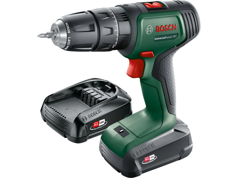 Bosch Akku-Schlagbohrschrauber UniversalImpact 18 V Kit 18 V Zweigang-Schlagbohrschrauber mit 2 x 1.5 Ah Akku
