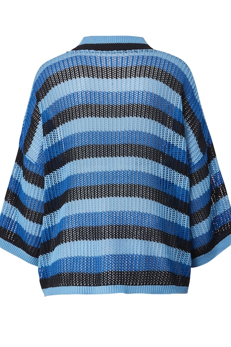 Strickjacke, oversized, Rippstrick, Streifen, offene Form, 3/4-Ärmel
