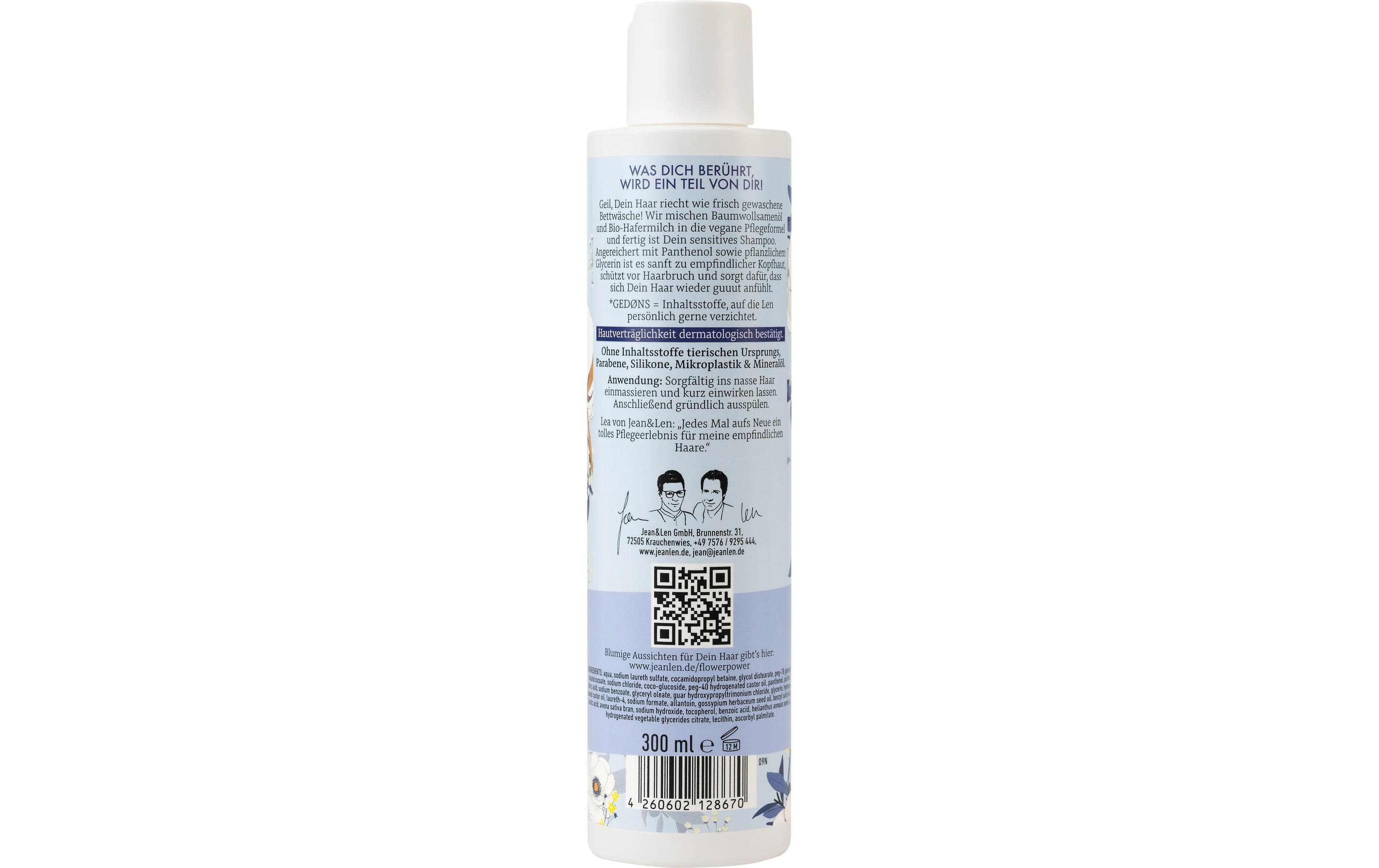 Shampoo Sensitiv Hafermilch/Baumwolle 300 mlNatürliches und veganes Haarshampoo ohne Silikone und Parabene
