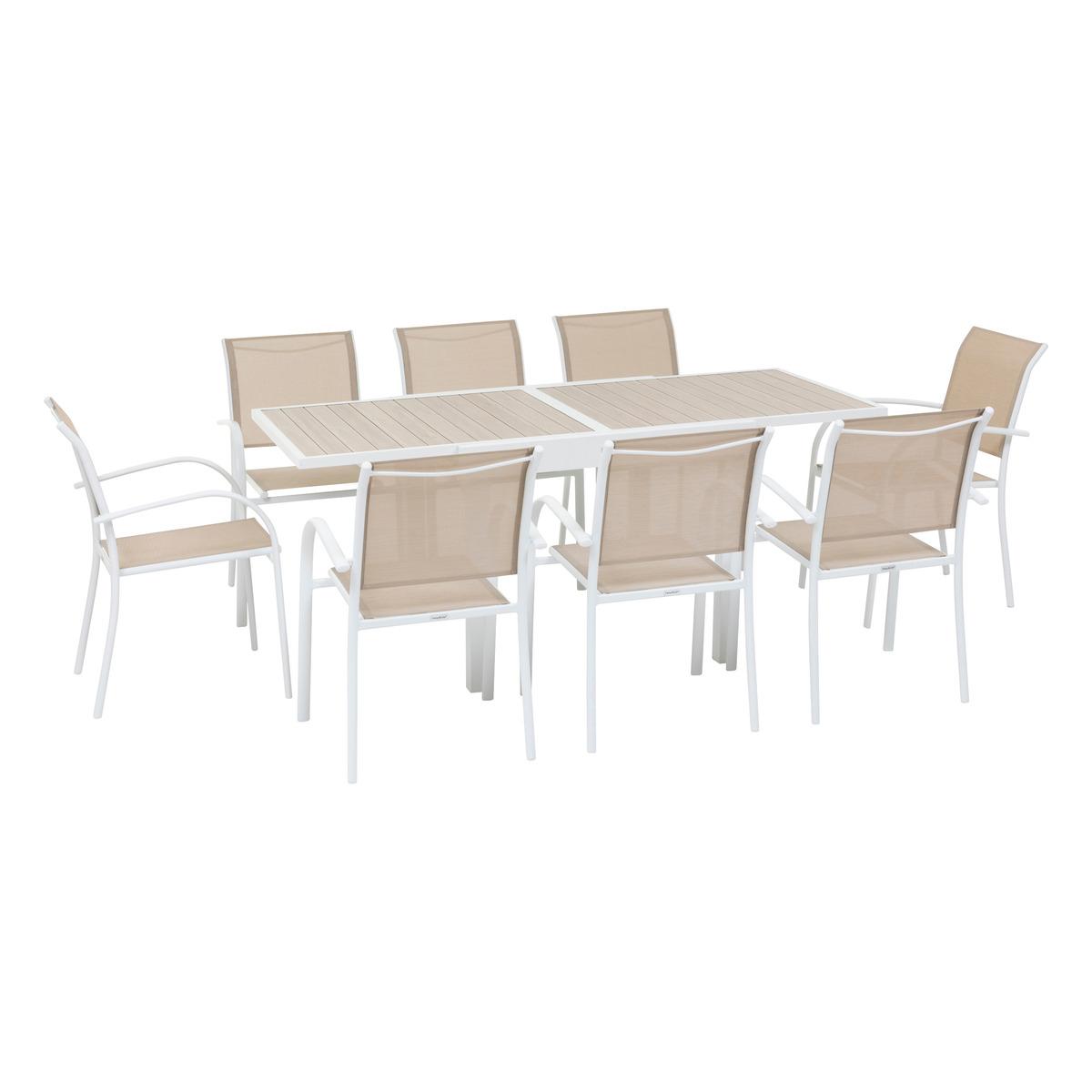 TABLE PIAZZA EXTENSIBLE ALUMINIUM LIN BLANC 8 PLACES