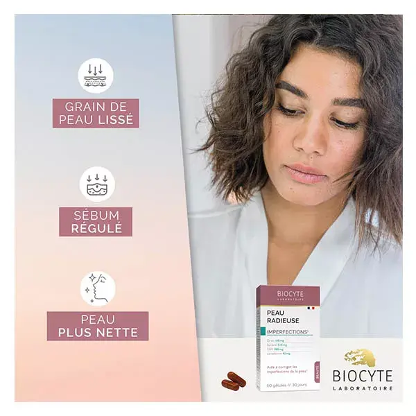 Biocyte Peau Radieuse Imperfections, Souplesse Ortie, Bardane 60 gélules
