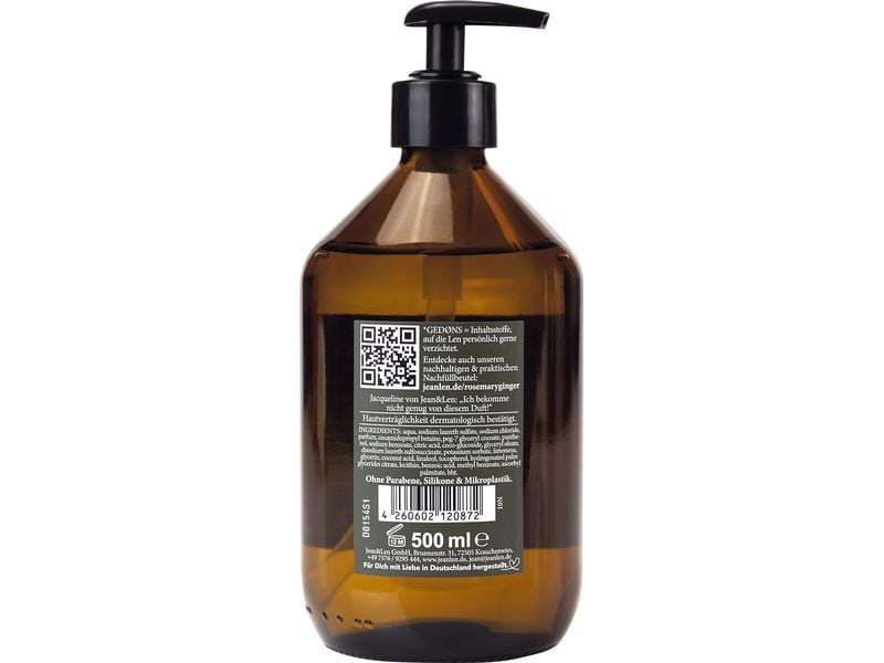 Jean & Len Flüssigseife Rosemary & Ginger 500 ml Pflegende Seife für Hände und Körper