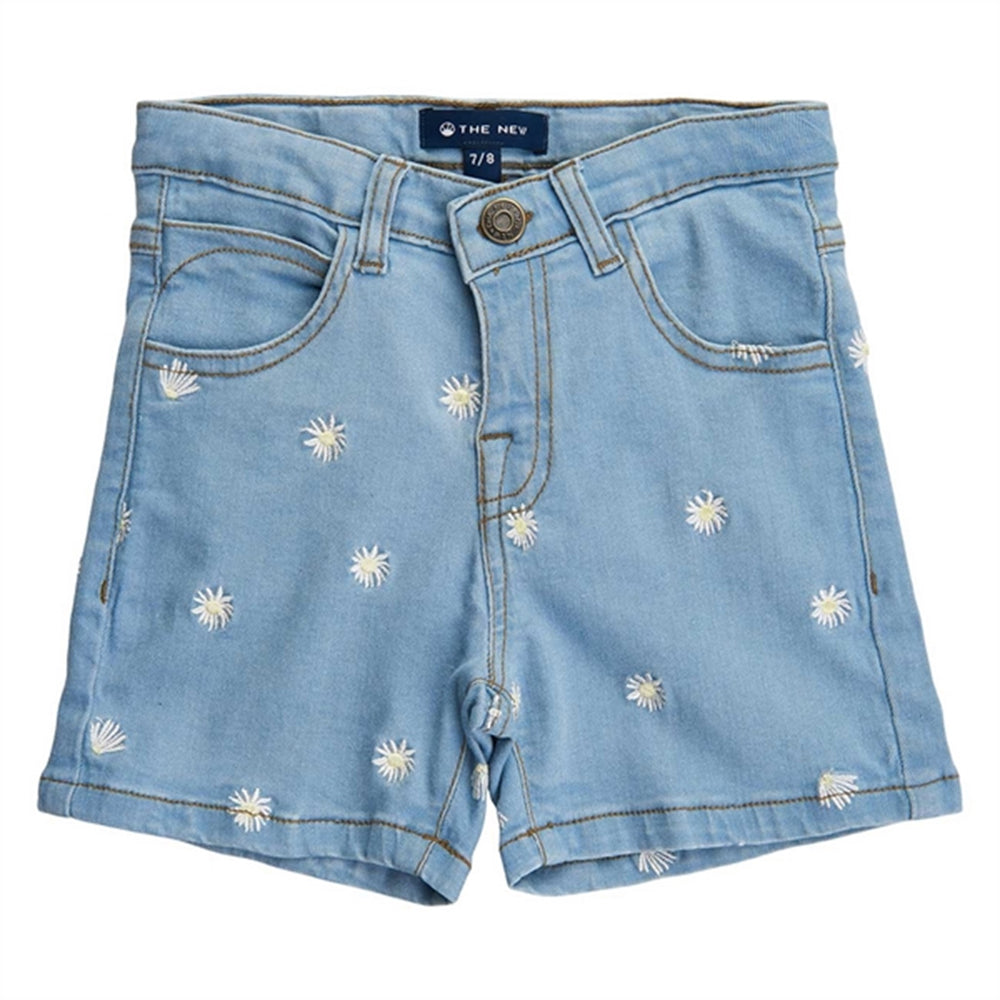 Light Blue Denim Broidery Denim Shorts - The New