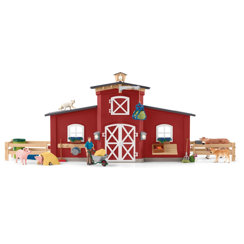 Schleich Rote Bauernhofscheune mit Tieren Spielset