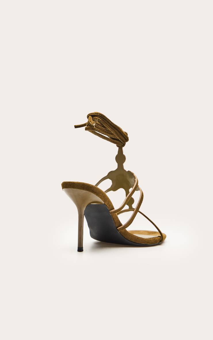 Kaki Sandales À Talons En Synthétique À Lacets Et Clous