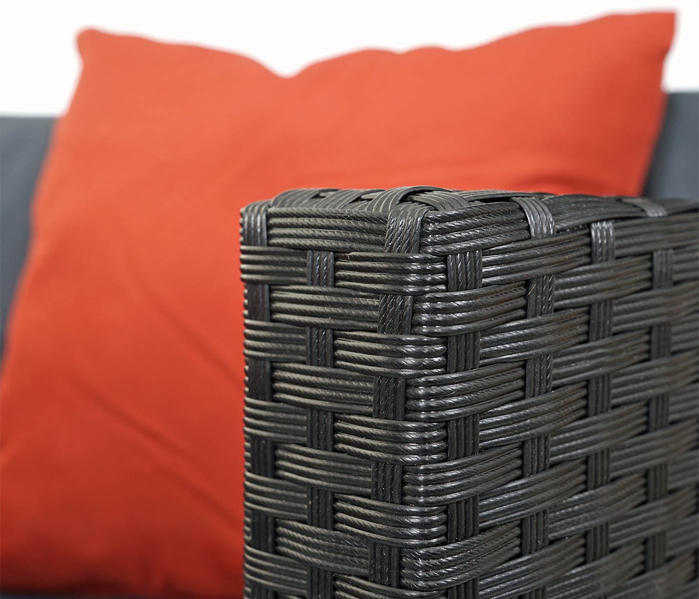 Poly-Rattan Garnitur rund MCW-E17, Garten-Set Sitzgruppe ~ schwarz, Polster dunkelgrau, Kissen terracotta