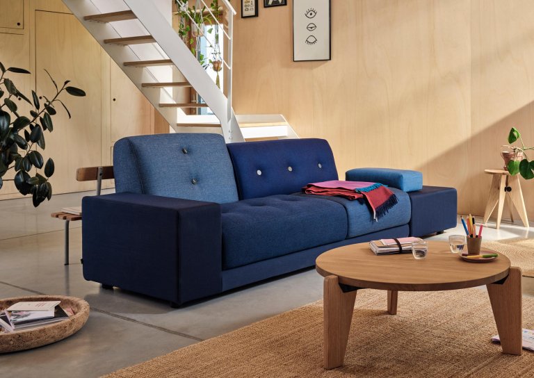 Vitra Polder bank blauw armleuning links