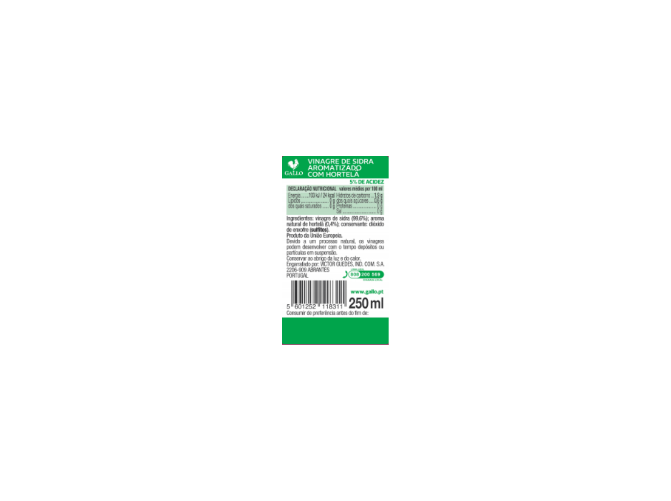 VINAGRE GALLO DE SIDRA HORTELÃ 250ML