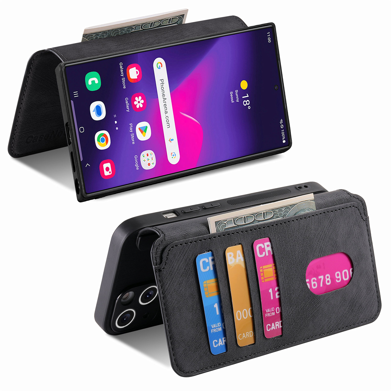 Samsung Galaxy S25 Ultra Leder Case Schutzhülle   Abnehmbare Tasche inkl. Kartenfächer MagSafe-Modul - Schwarz