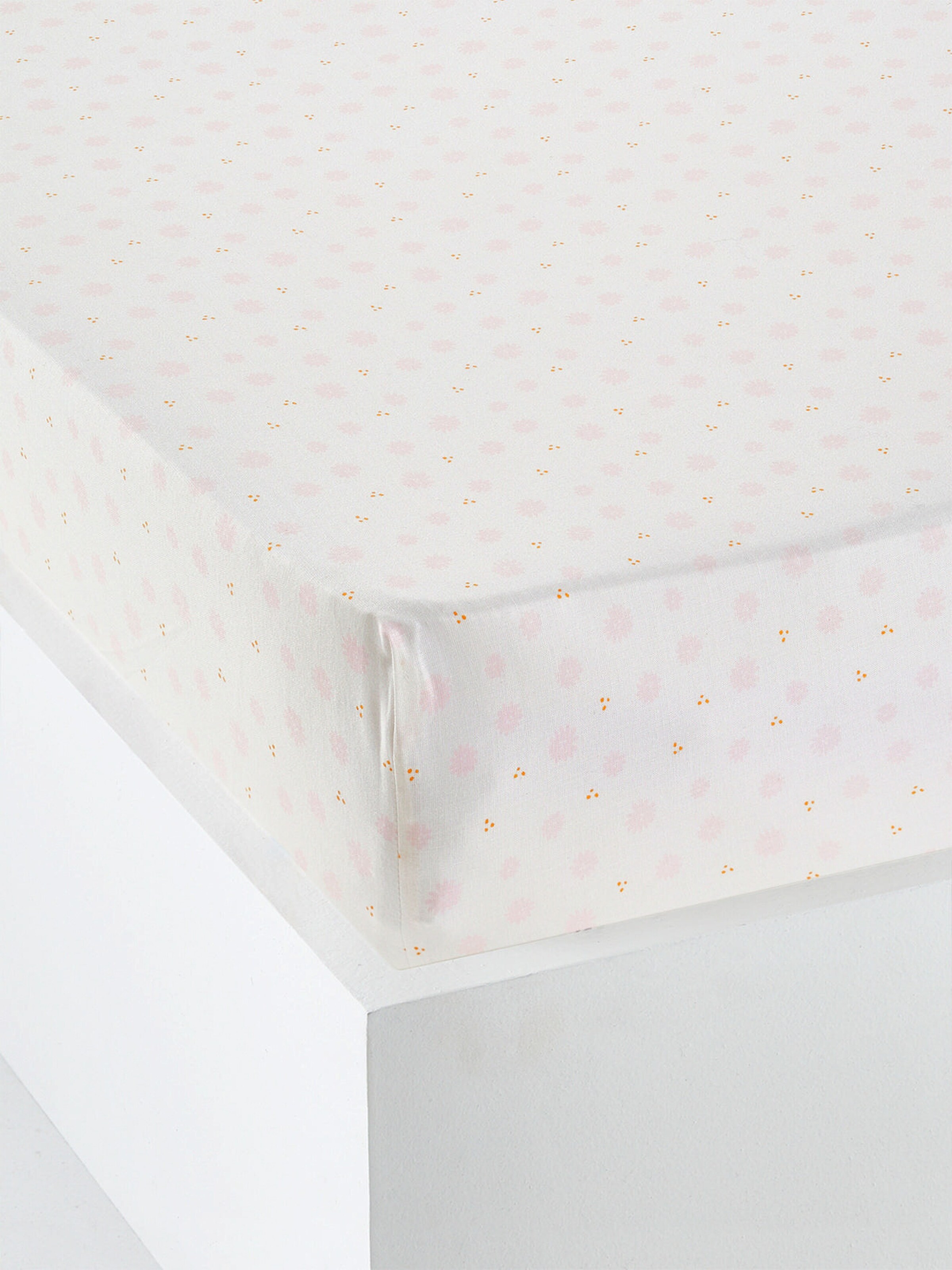 Vertbaudet Kinder Spannbettlaken BLUMENHASE wollweiß/rosa