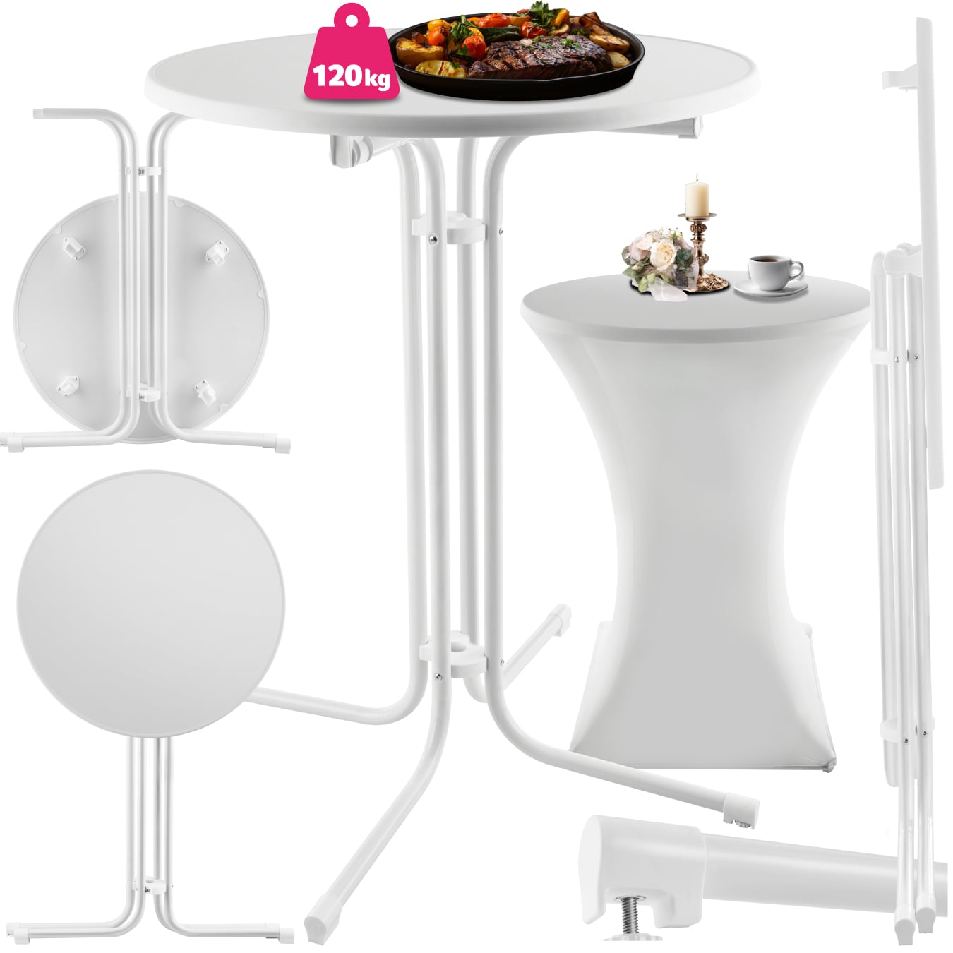 tectake® Stehtisch, rund mit Tischhusse, standfest und pflegeleicht, 90 x 110 cm