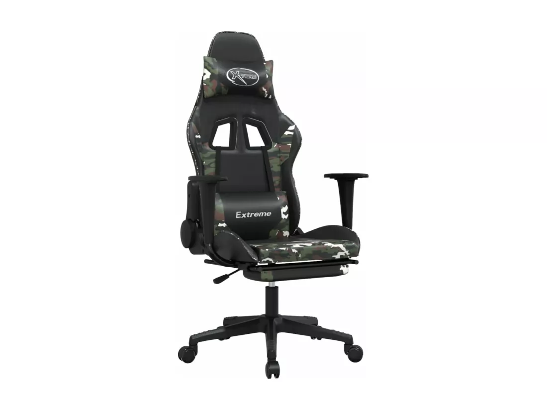 Chaise de jeu avec repose-pied Noir et camouflage Similicuir