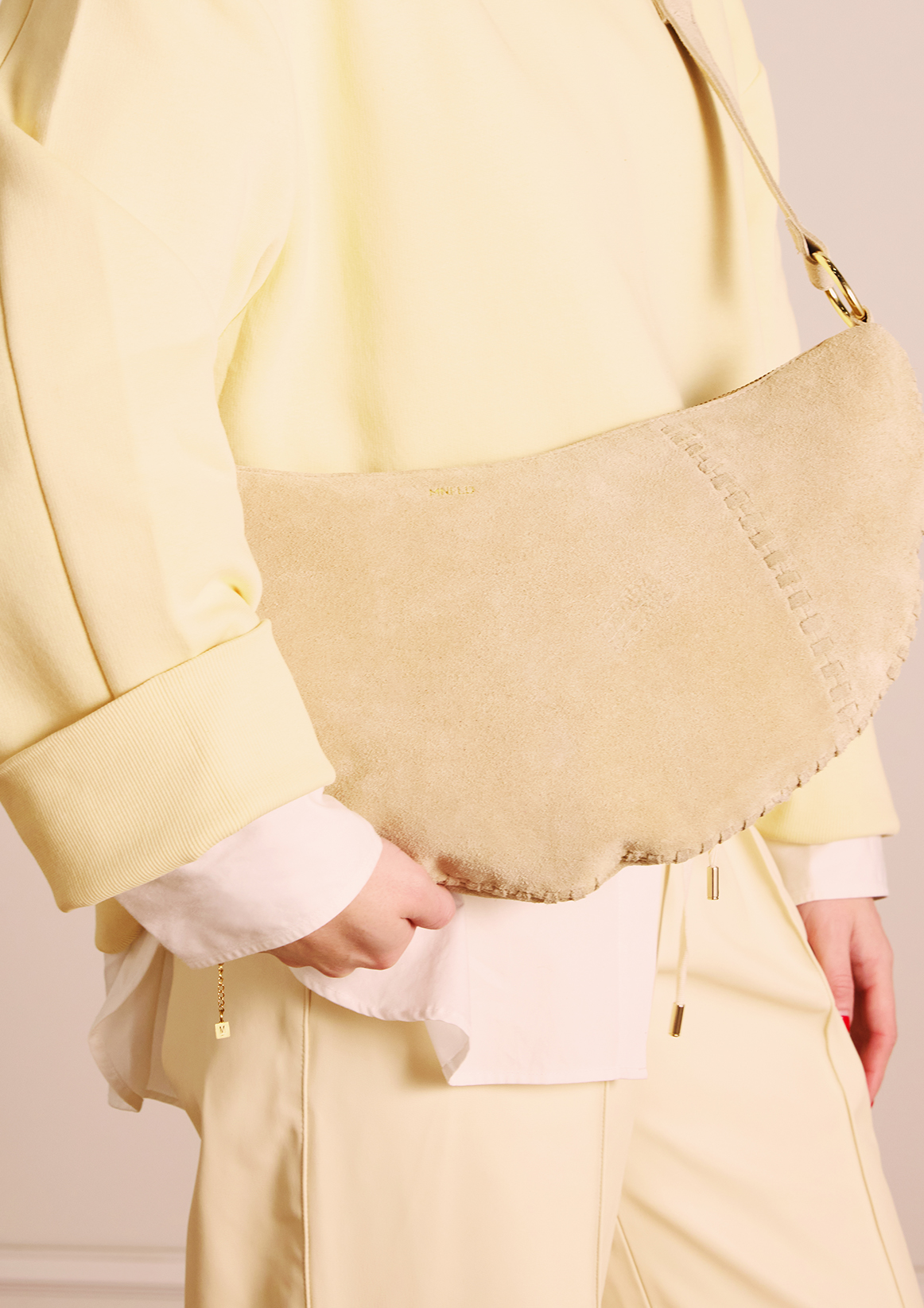 Beige suède schoudertas