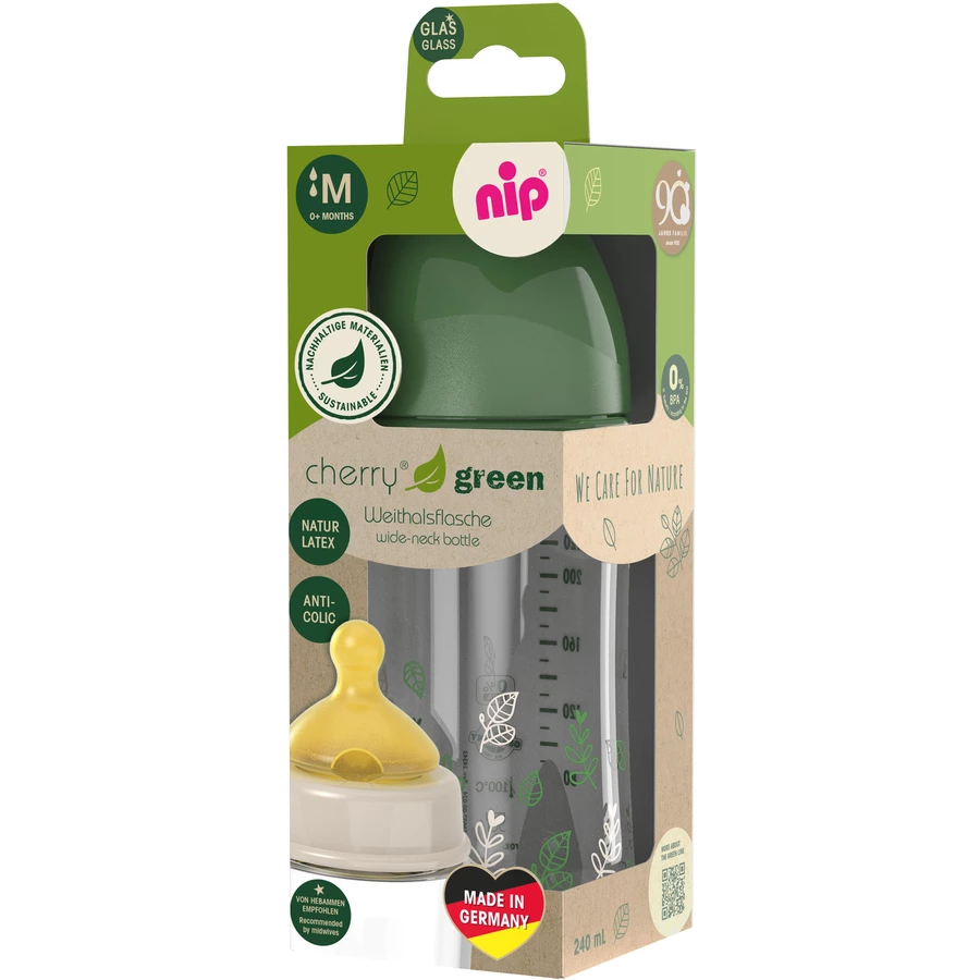 nip® Weithalsflasche cherry green Boy, 240 ml aus Glas