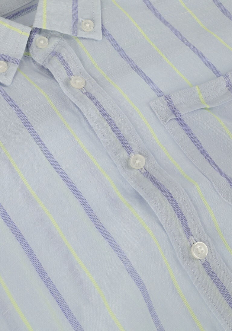 SCOTCH & SODA blauw/wit gestreepte scotch & soda casual overhemd yarn dyed long sleeve linen shirt