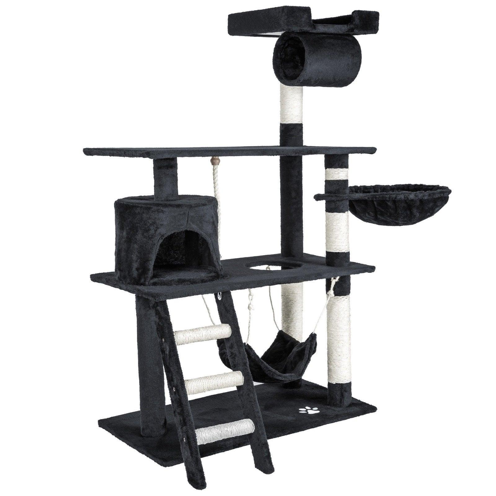 Arbre à chat griffoir grattoir niche jouet animaux peluché gris foncé 141 cm