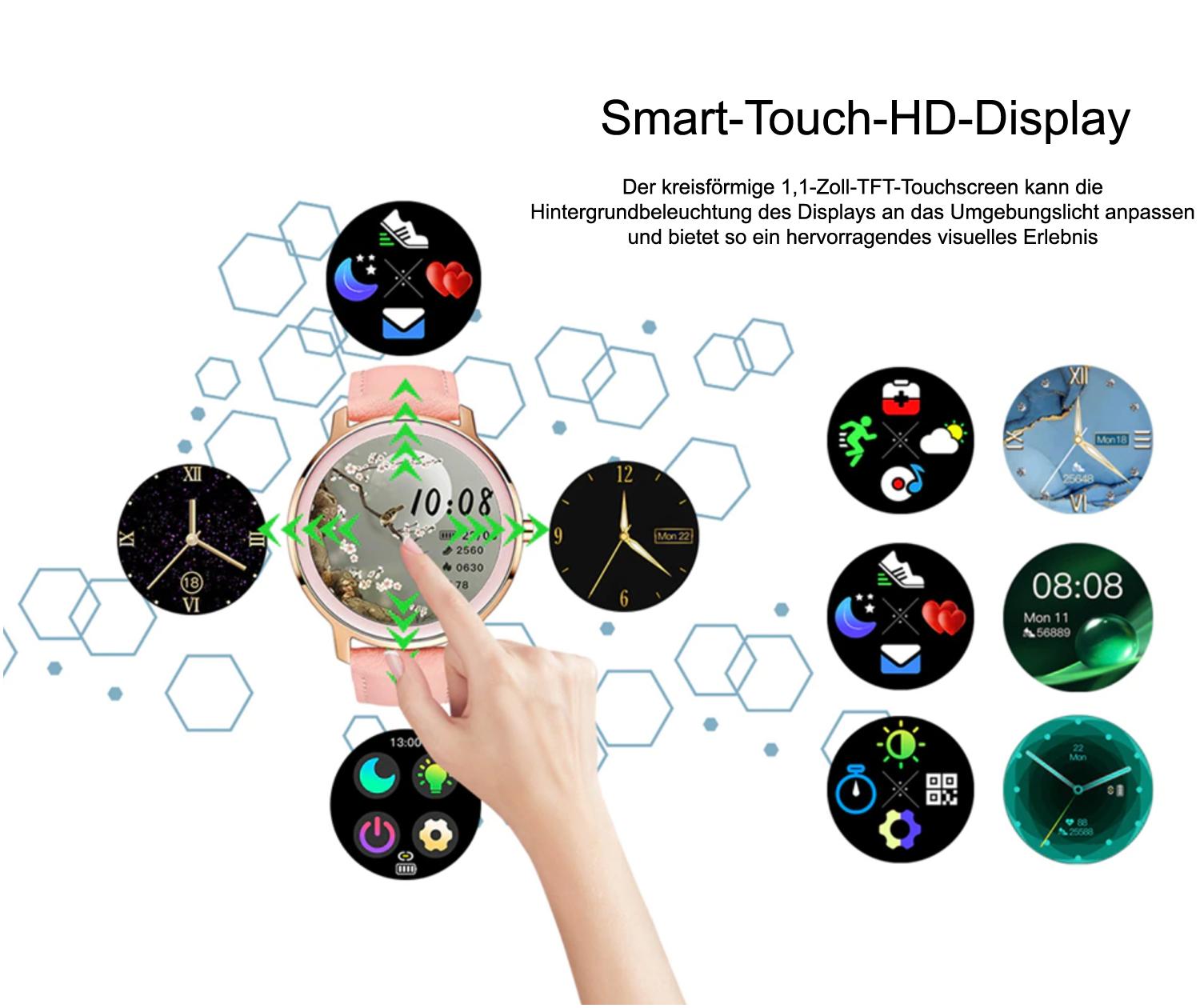 TPFNet Smart Watch / Fitness Tracker IP67 für Damen - Milanaise Armband - Android & IOS - Silber