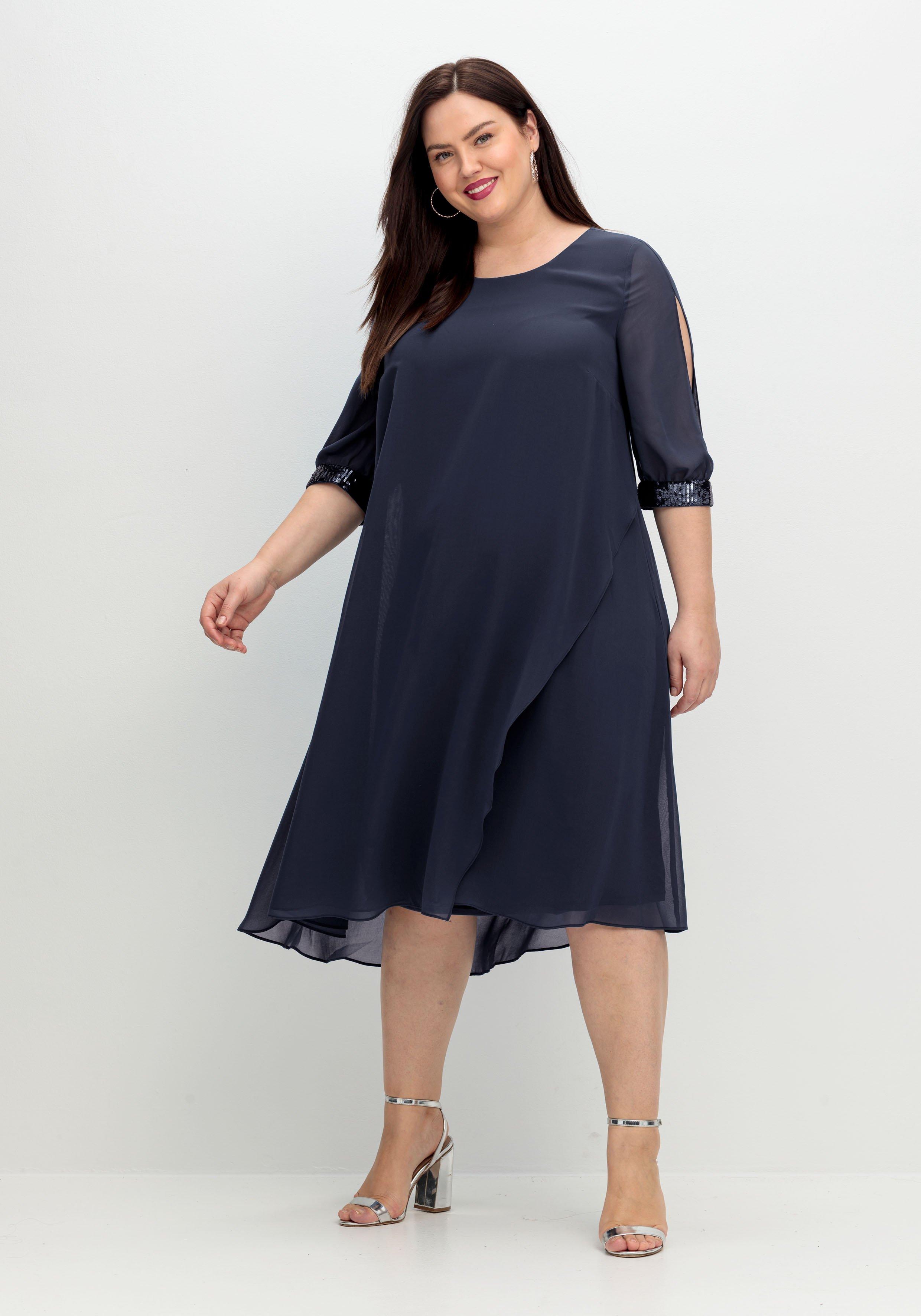 Abendkleid aus Georgette, mit geschlitztem Ärmel