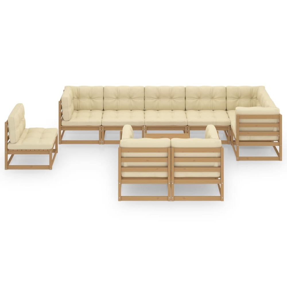 Salon de jardin meuble d'extérieur ensemble de mobilier 10 pièces avec coussins bois de pin massif