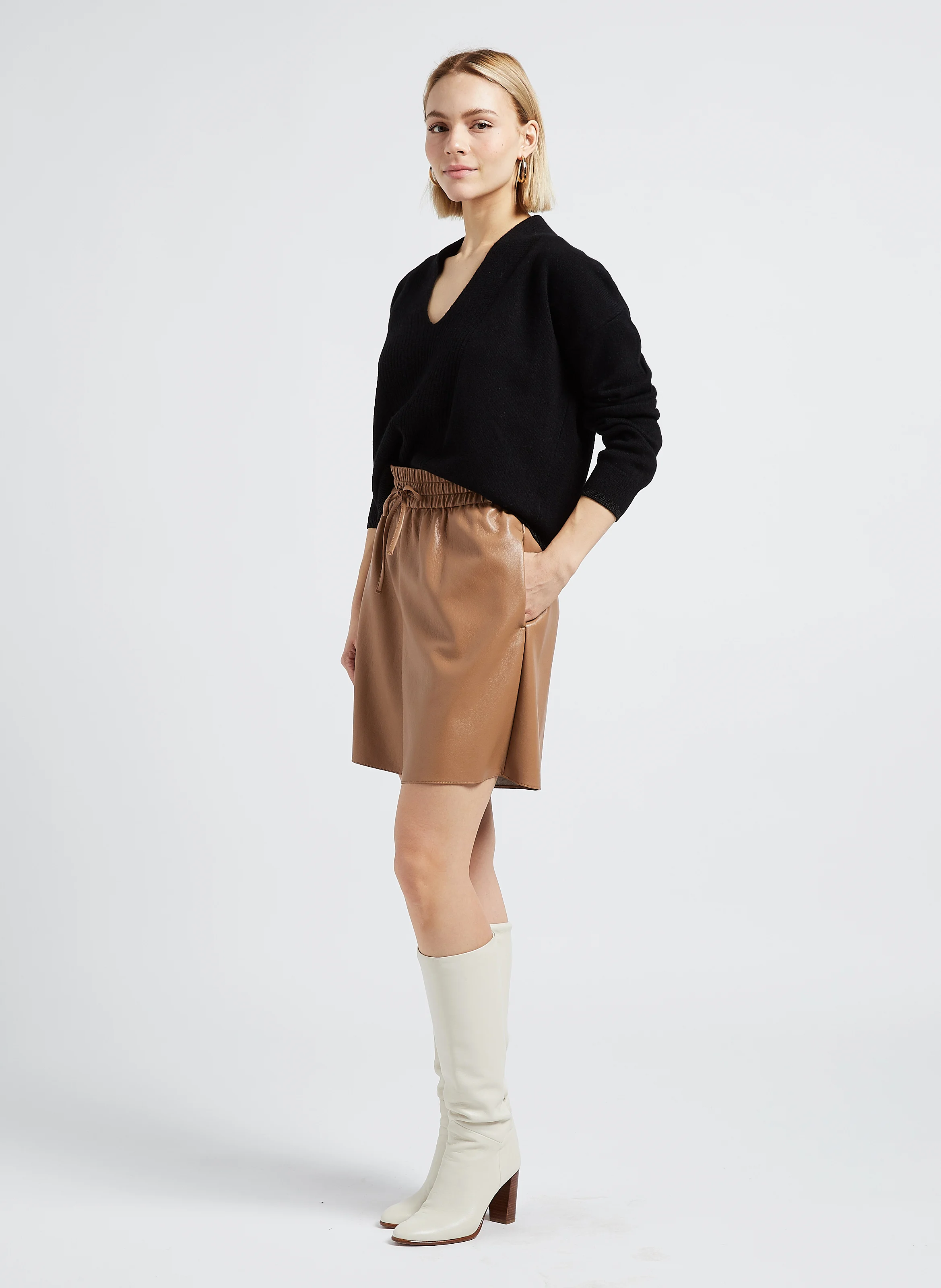 PIERA - Short fluide enduit| Beige