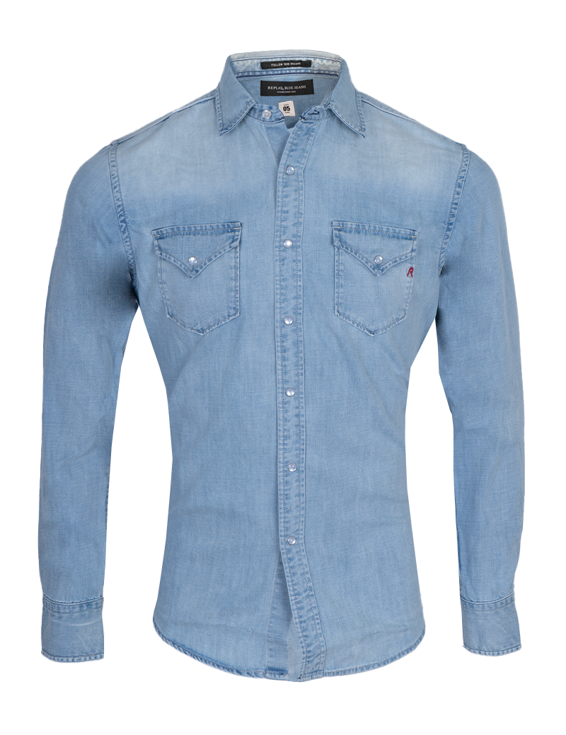 REPLAY CHEMISE HOMME DENIM PRESSIONS BLEU CLAIR