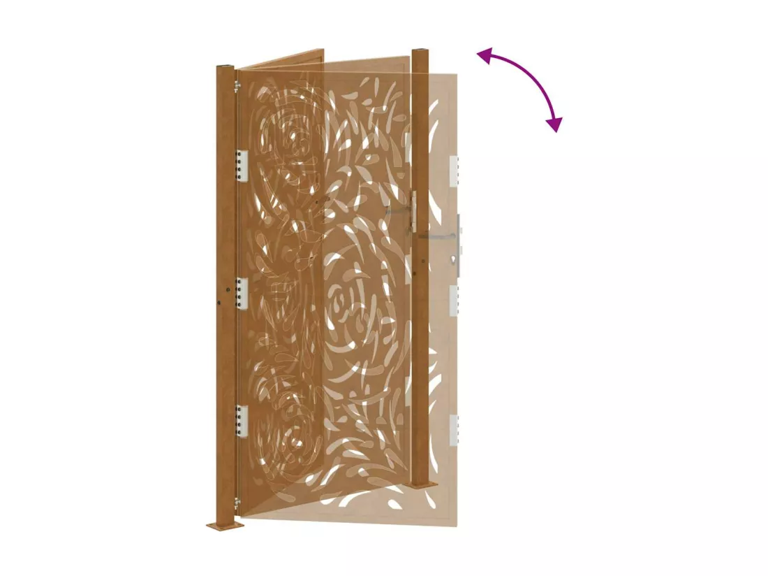 Porte de jardin acier résistant aux intempéries design flamme