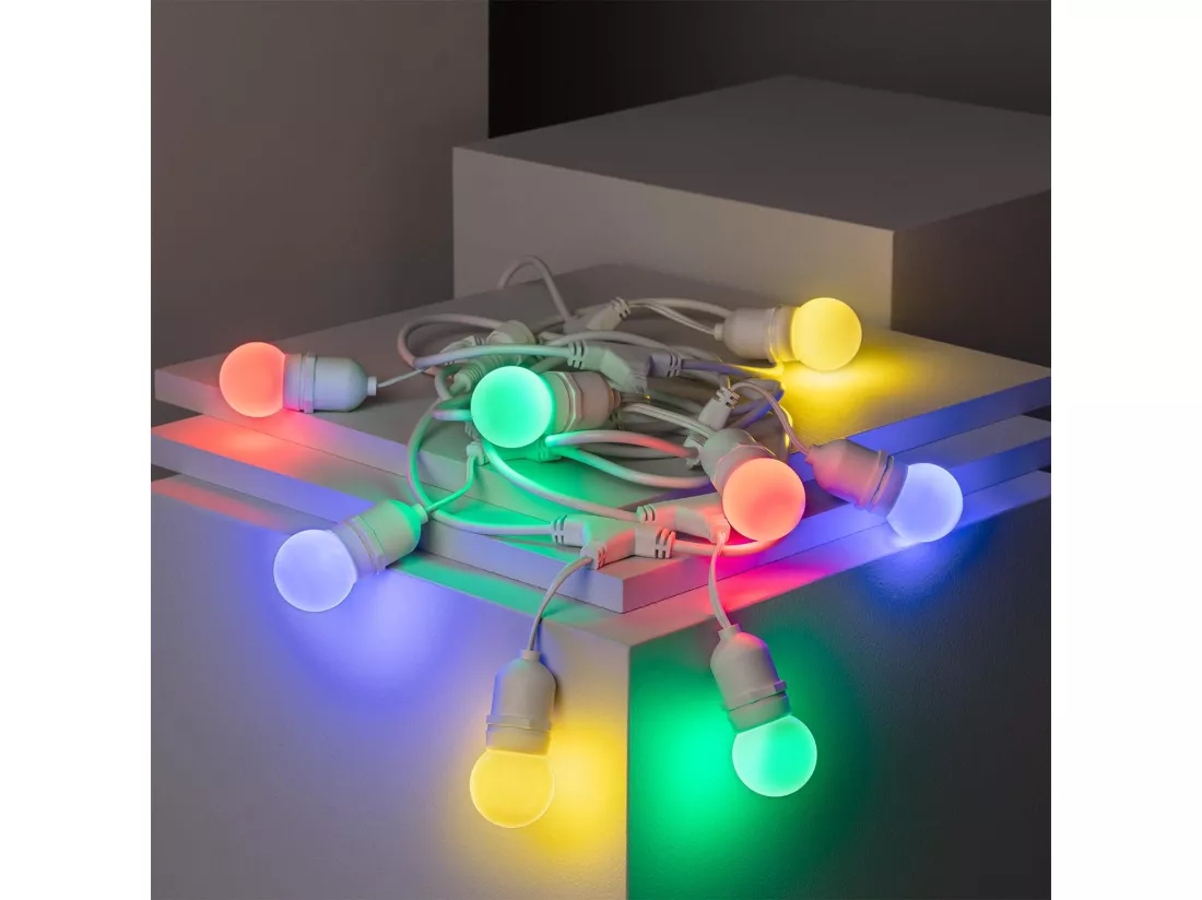Kit Guirlande Waterproof 5.5m Blanche + 8 Ampoules LED E27 G45 3W de Couleurs Bleu