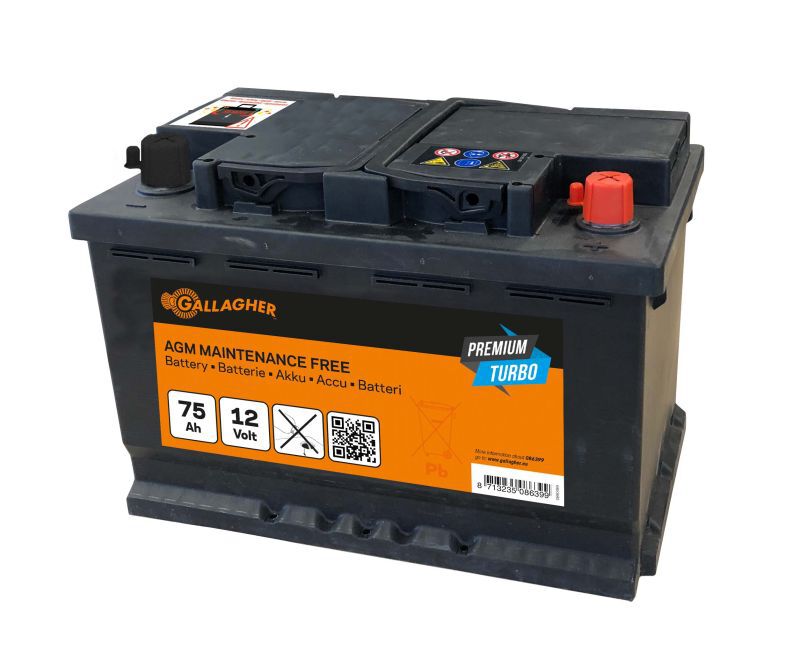 Gallagher Premium Turbo AGM - Batterij - 27.8 cm - 12V - 17.5 cm - 75 Ah