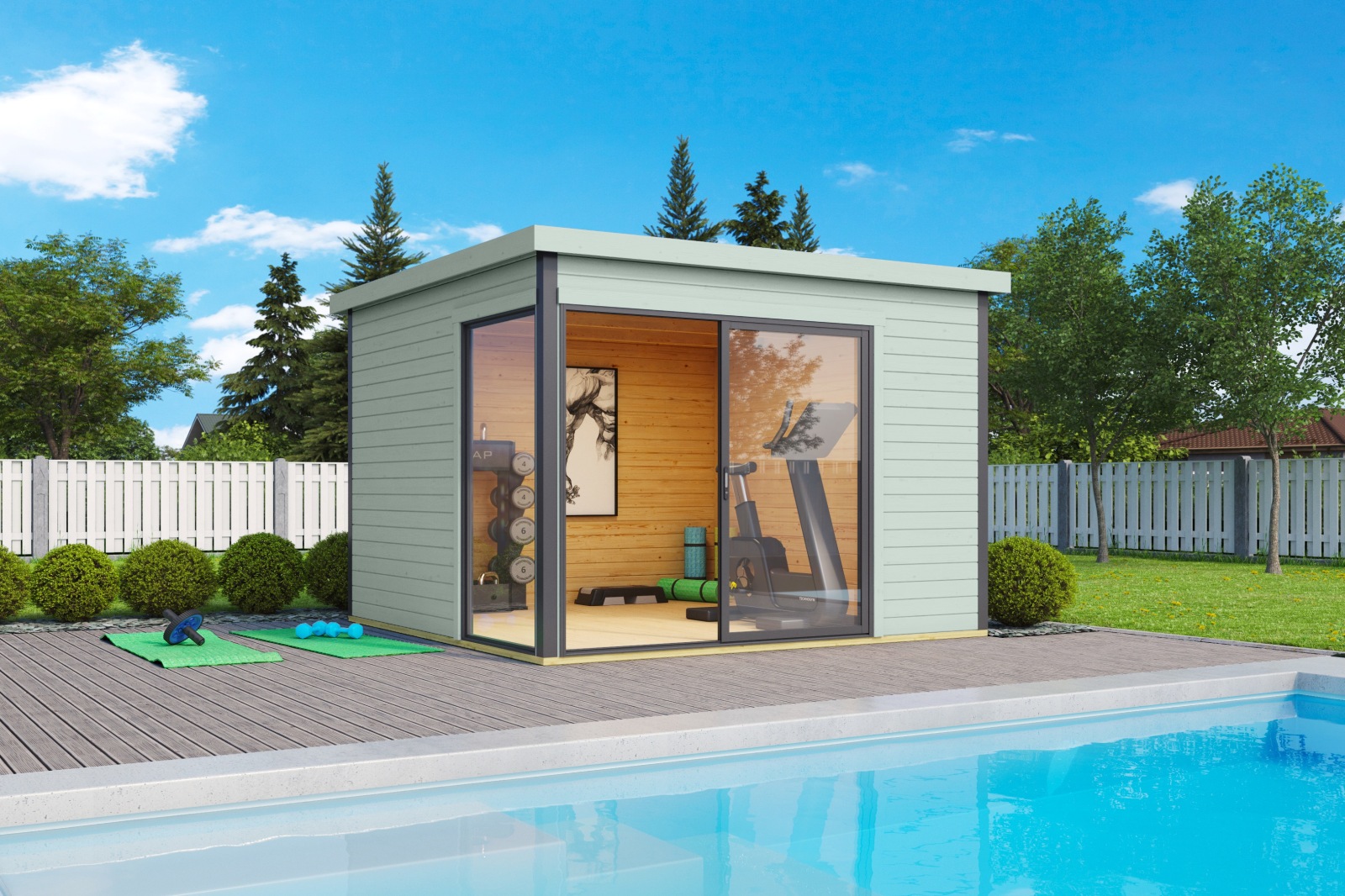 Gartenhaus DOMEO 1 - gletschergrün-anthrazit - Fichte massiv - 300x300 cm