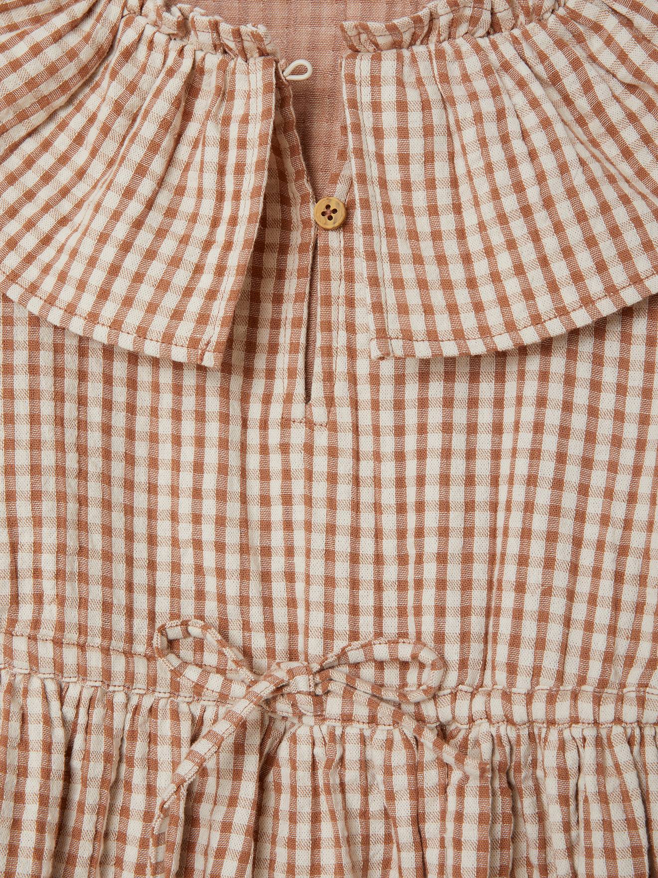 Vestido xadrez vichy com gola de babados para menina, xadrez vichy marrom