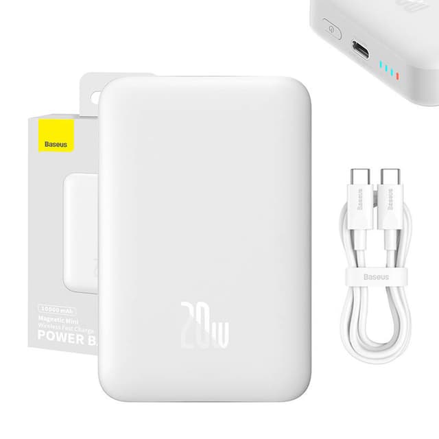 Powerbank Baseus Magnetic, 10000mAh, USB-C 20W, MagSafe (hvid)