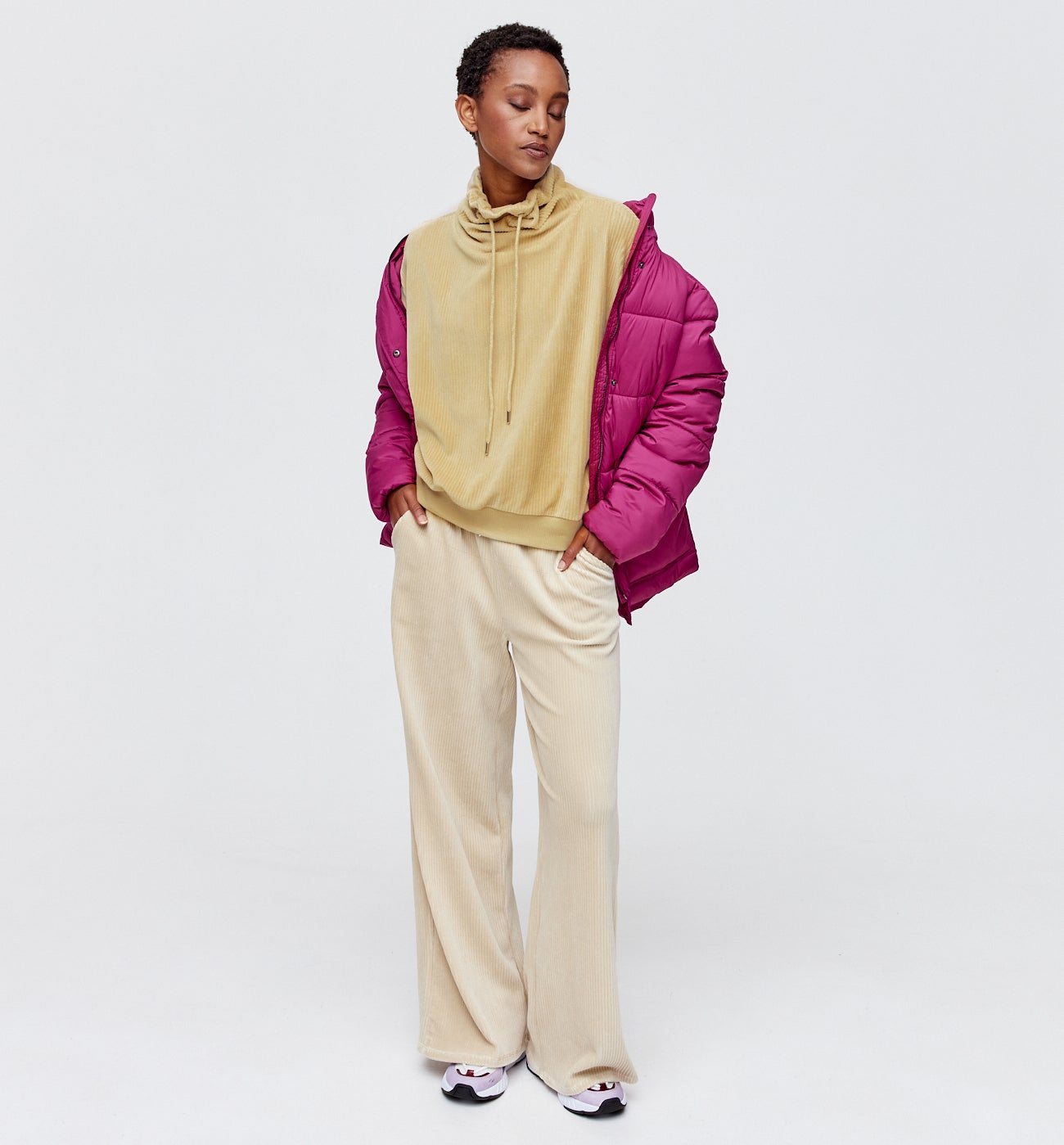 Sweat-shirt en velours Femme - Beige