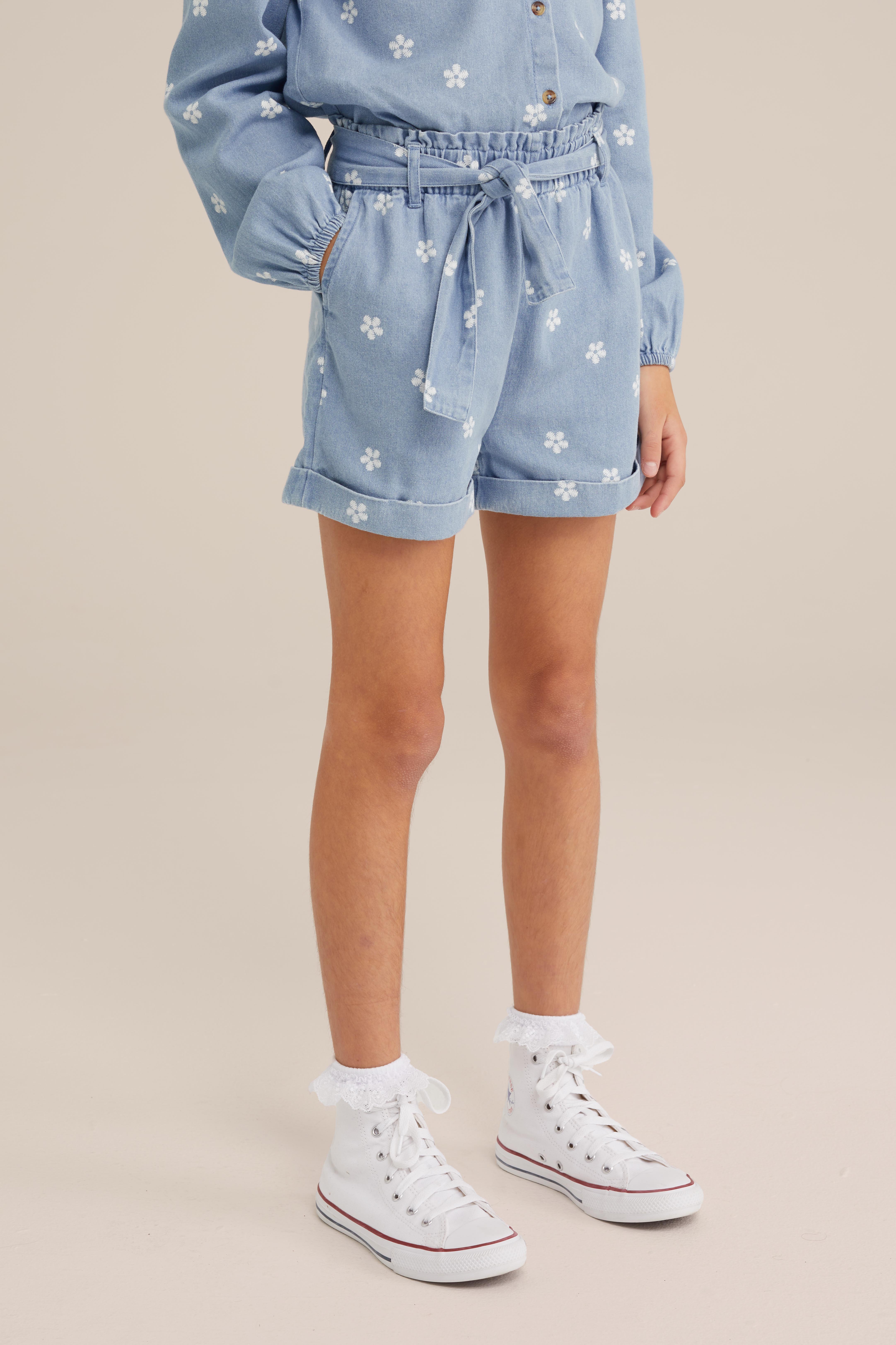 Meisjes denim short met dessin Blue Ridge Lichtblauw