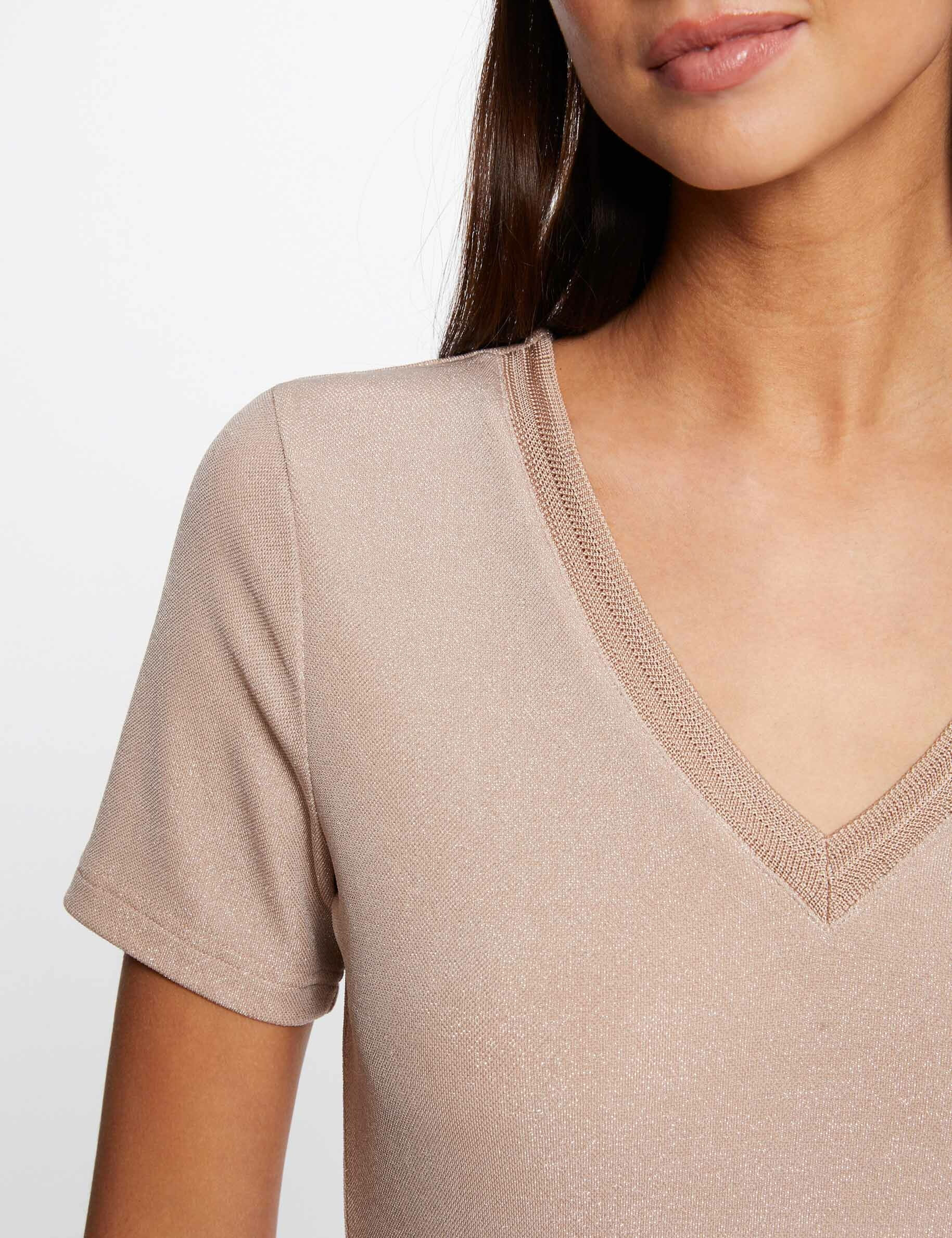 T-shirt manches courtes avec col en V rose femme - rose