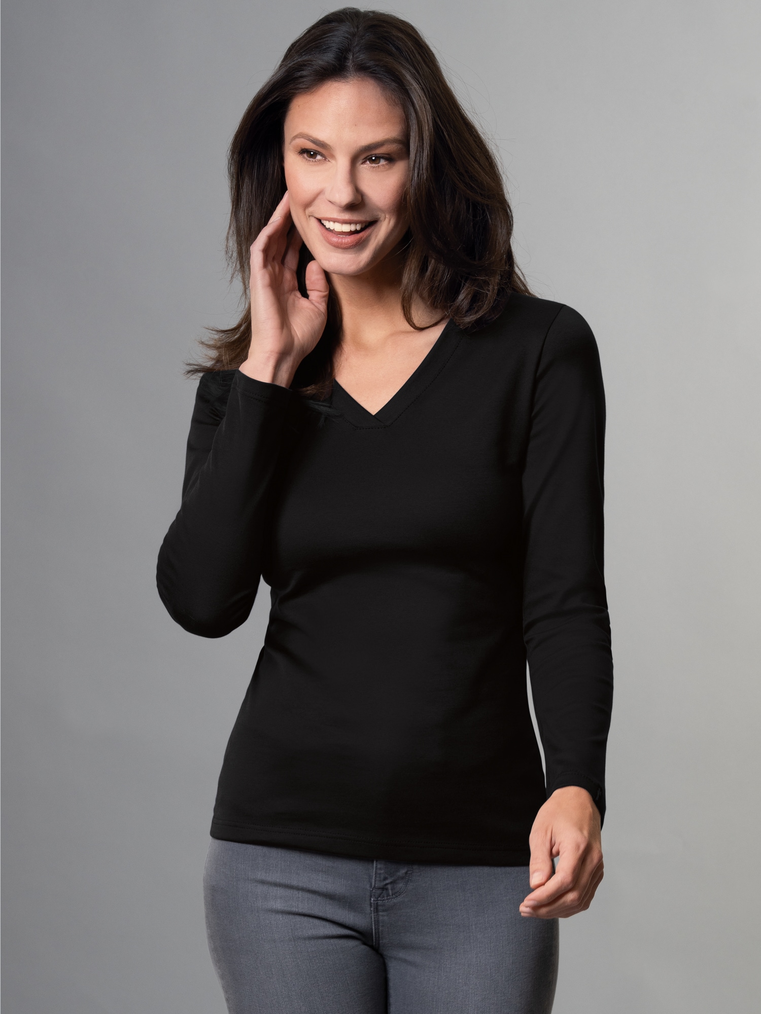 Langarmshirt mit V-Ausschnitt Schwarz