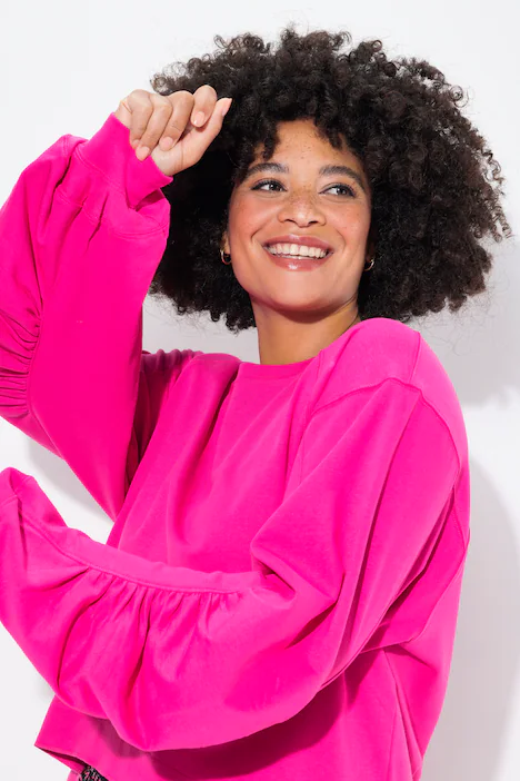 Sweatshirt, A-Linie, geraffter Raglan-Langarm, neon berry