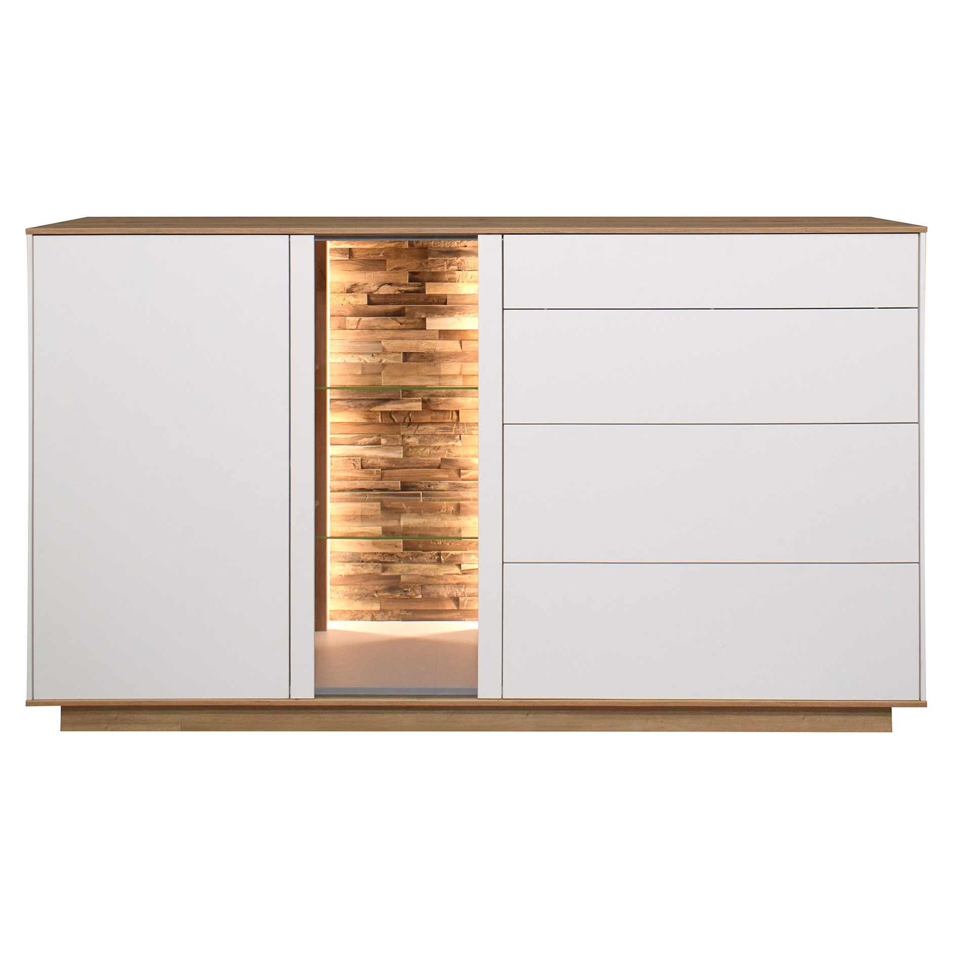 Sideboard - weiß matt - Asteiche - 196 cm