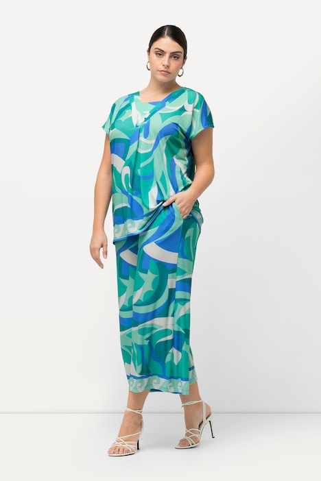 Jersey-Culotte, wadenlang, weites Bein, Elastikbund