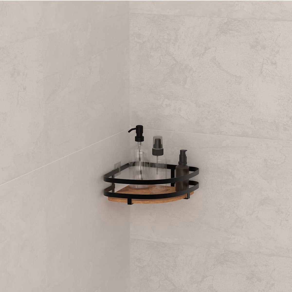 5Five Badkamer douche rekje - metaal|hout - zuignap - 20x20x7 cm