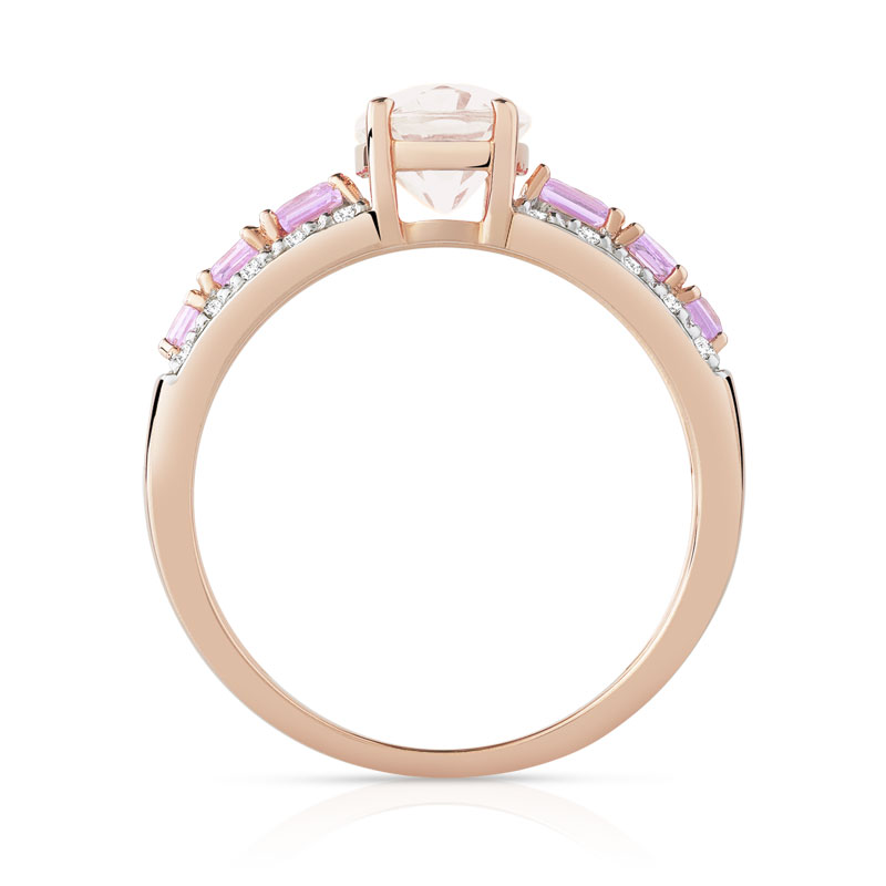 Bague or 375 rose pierres fines et diamants