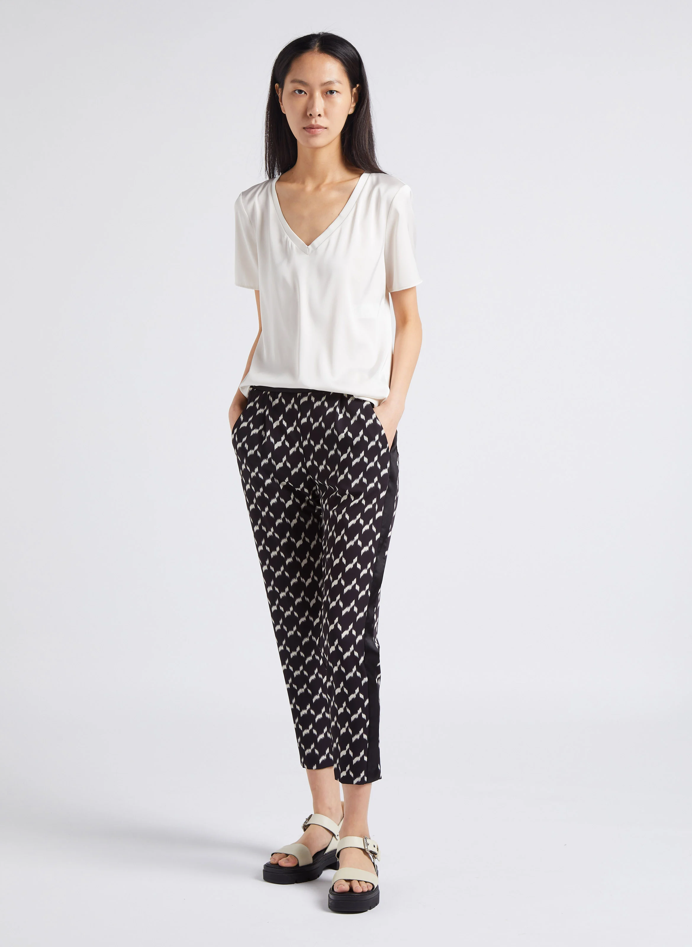Tee-shirt col V fluide | Beige