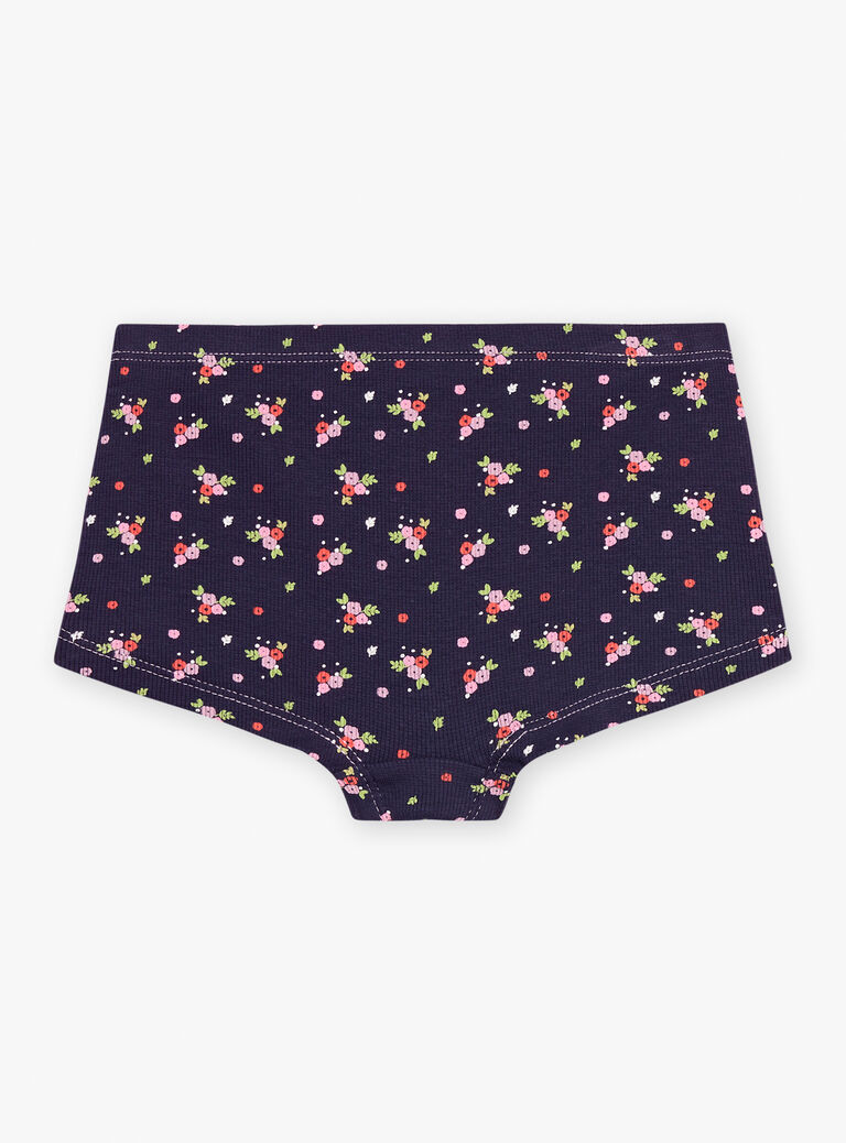 3 shortys bleu, mauve et écru à imprimé et motifs fleuris