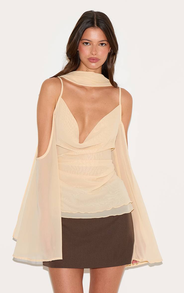 Amande Haut Long En Mousseline Avec Foulard Drapé